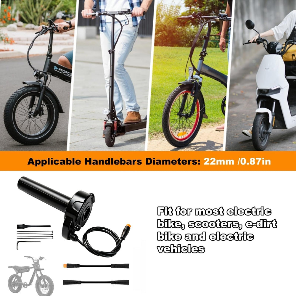 SWRXEarn throttle beside ruler showing 22mm handlebar fit and scale