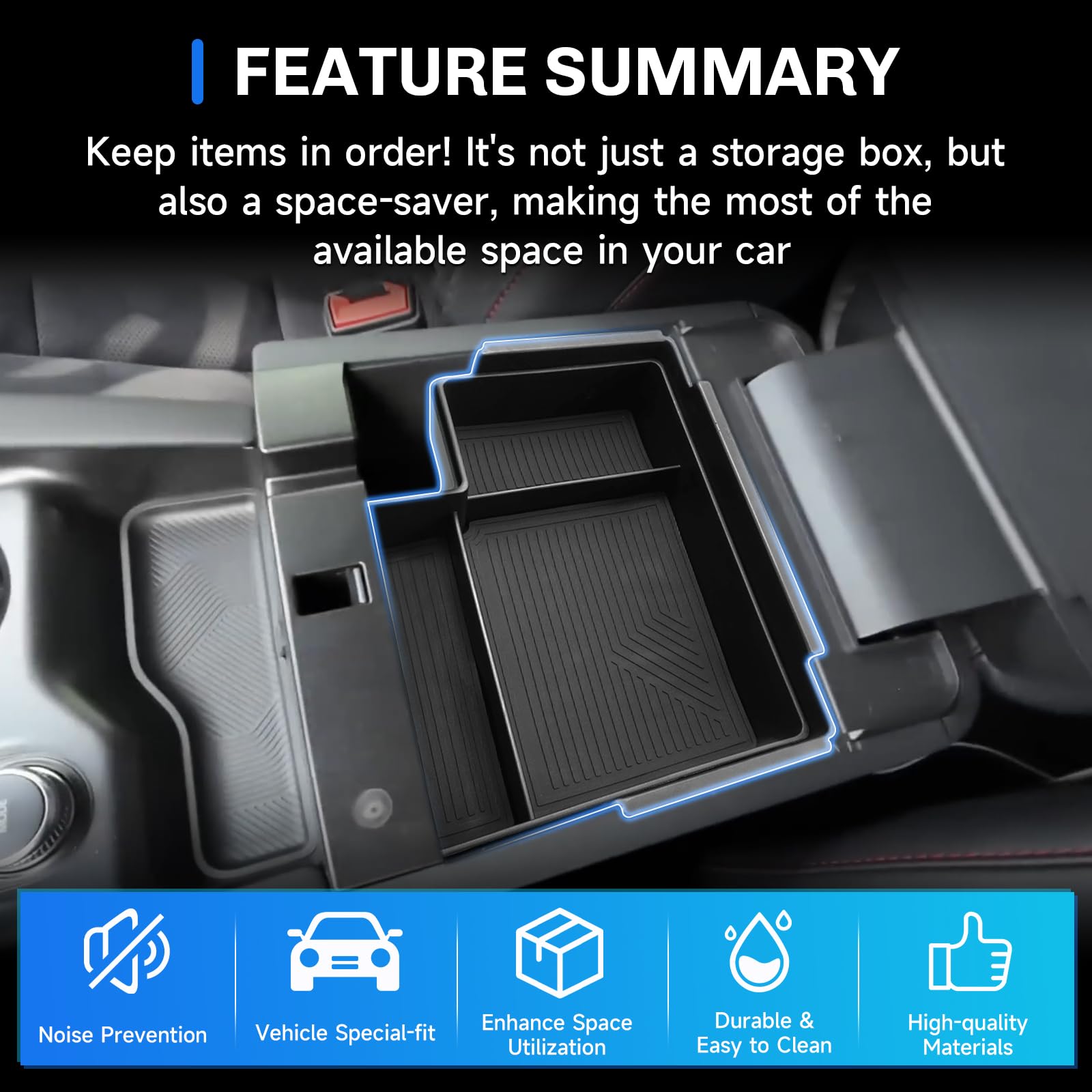 SXCY tray shown next to sunglasses to illustrate scale and optimized console space