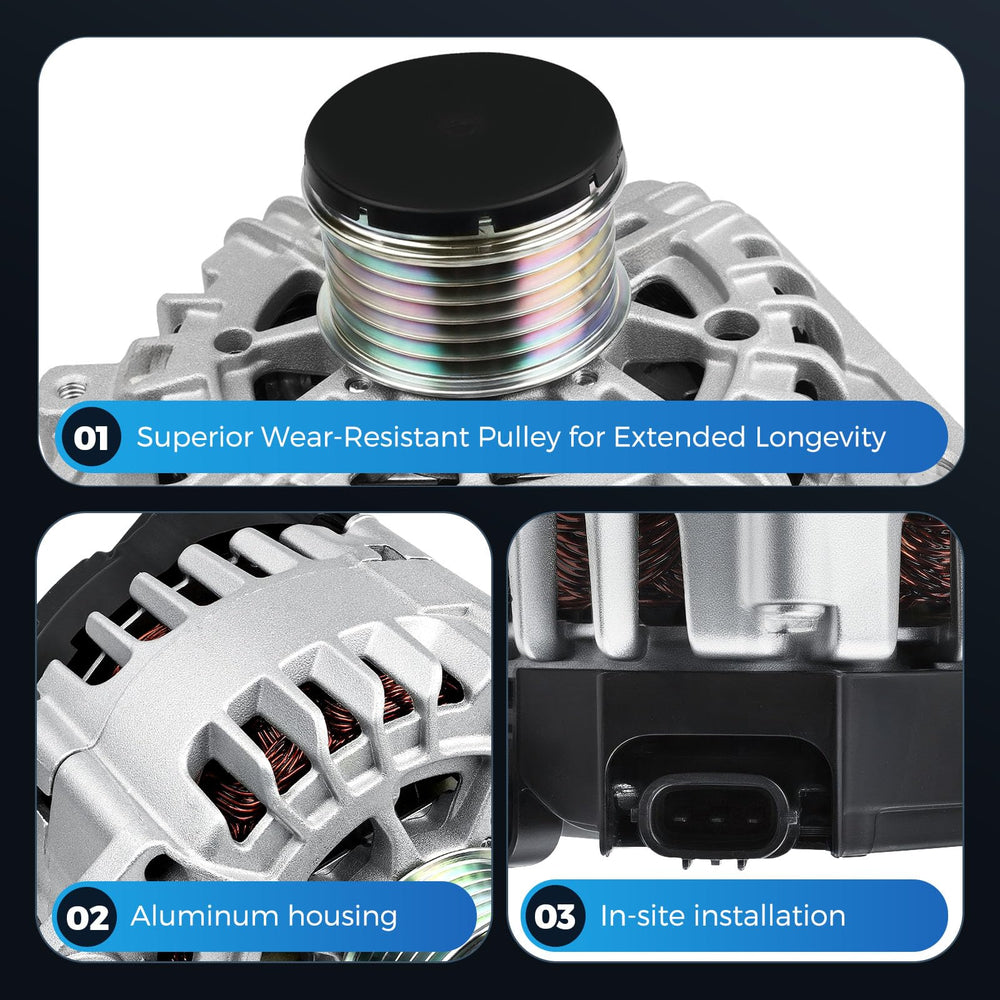 Sydasant alternator installed in engine bay demonstrating direct replacement