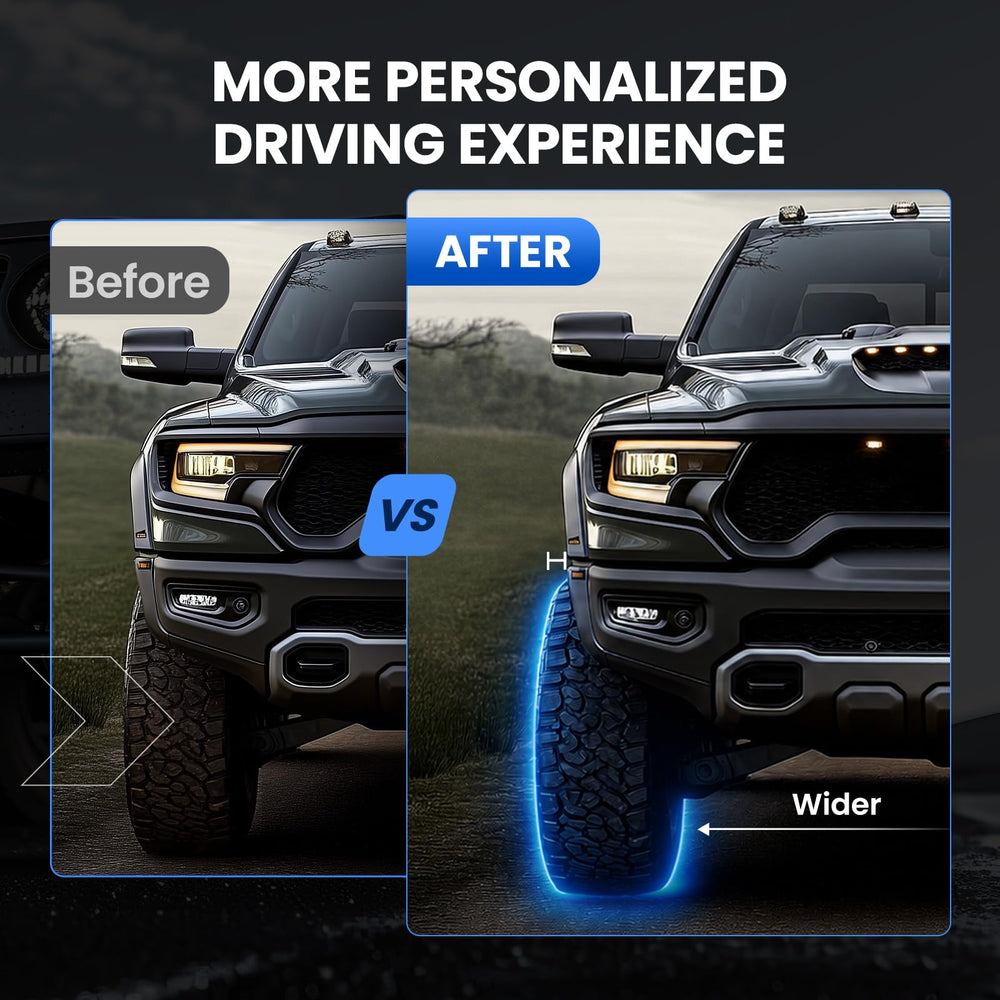 SYKRSS spacers installed on front wheel of Silverado, improves stance and handling