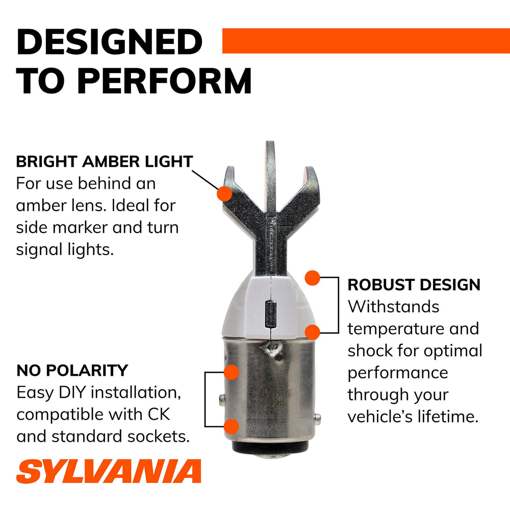 Side-by-side SYLVANIA ZEVO LED amber versus incandescent showing brighter, crisper amber