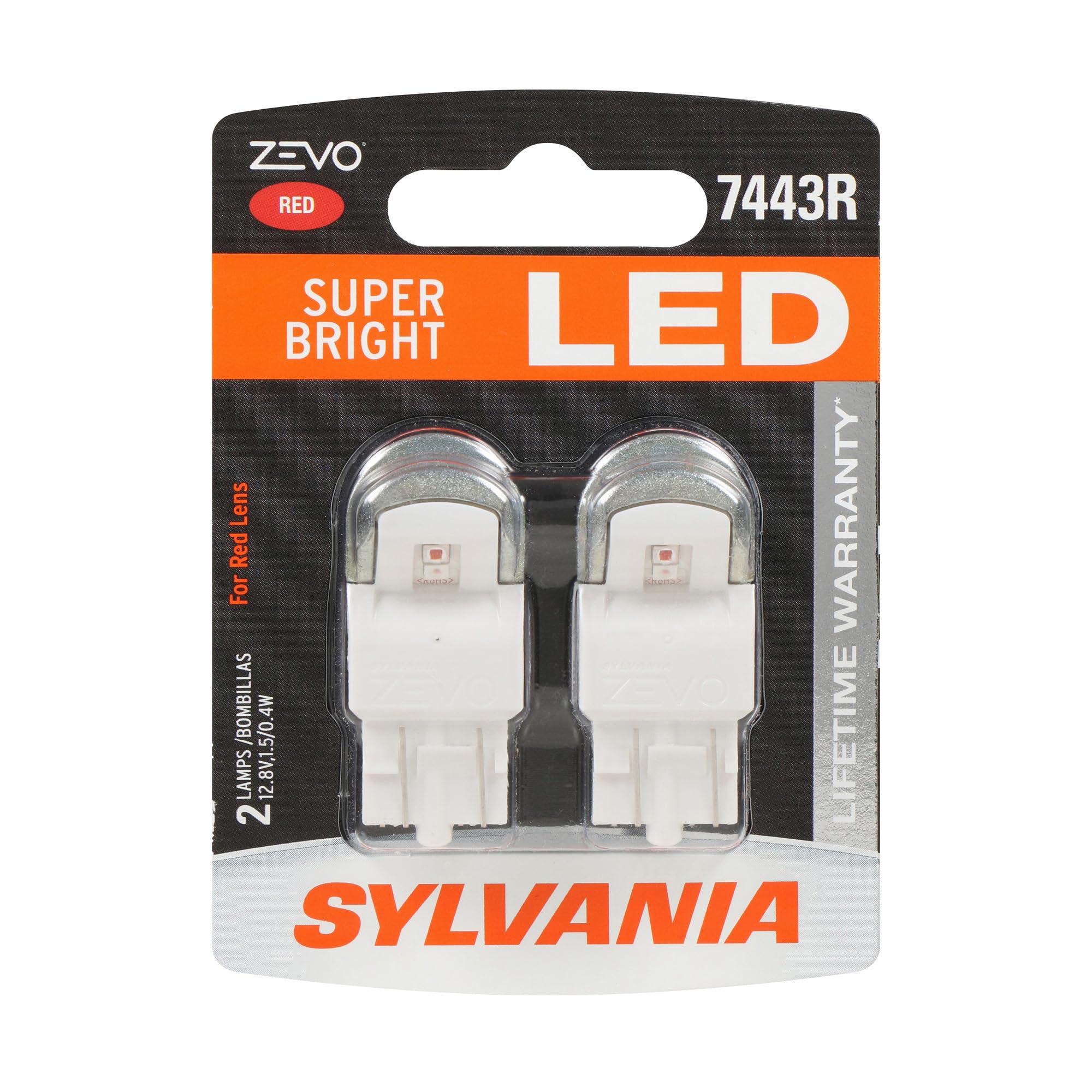 SYLVANIA 7443 front view showing bright red LED light for improved signaling