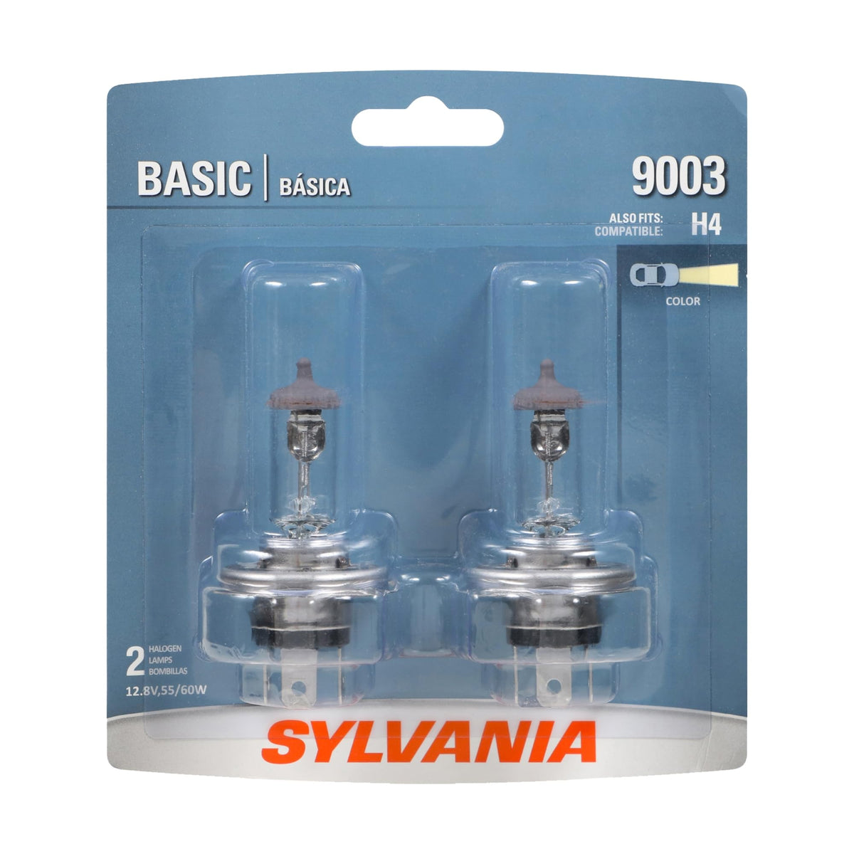 SYLVANIA 9003 front packaging showing two bulbs and benefits