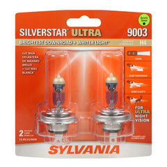SYLVANIA 9003 SilverStar Ultra front packaging showing two bulbs and bright performance
