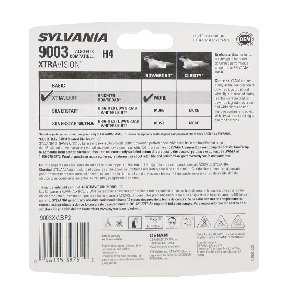 SYLVANIA 9003 single bulb side view showing shape and fit for standard housings