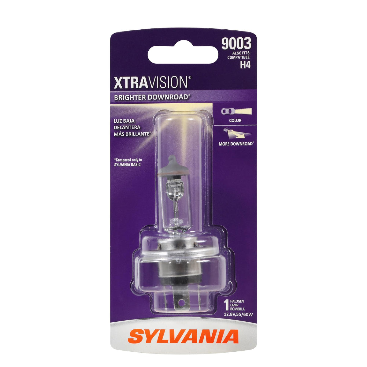 SYLVANIA 9003 XtraVision front packaging showing bulb and branding benefits