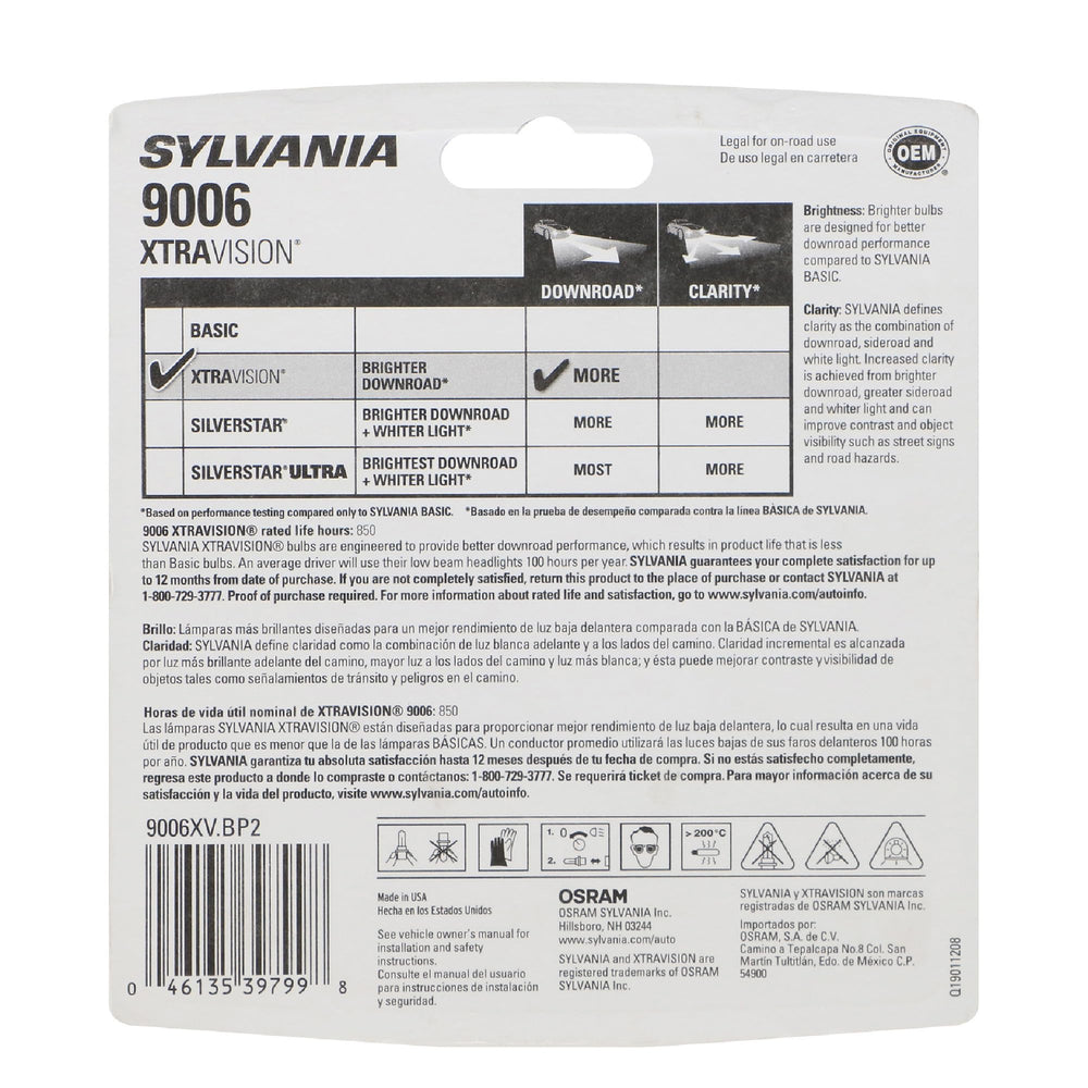 SYLVANIA single 9006 XtraVision bulb close-up highlighting build quality