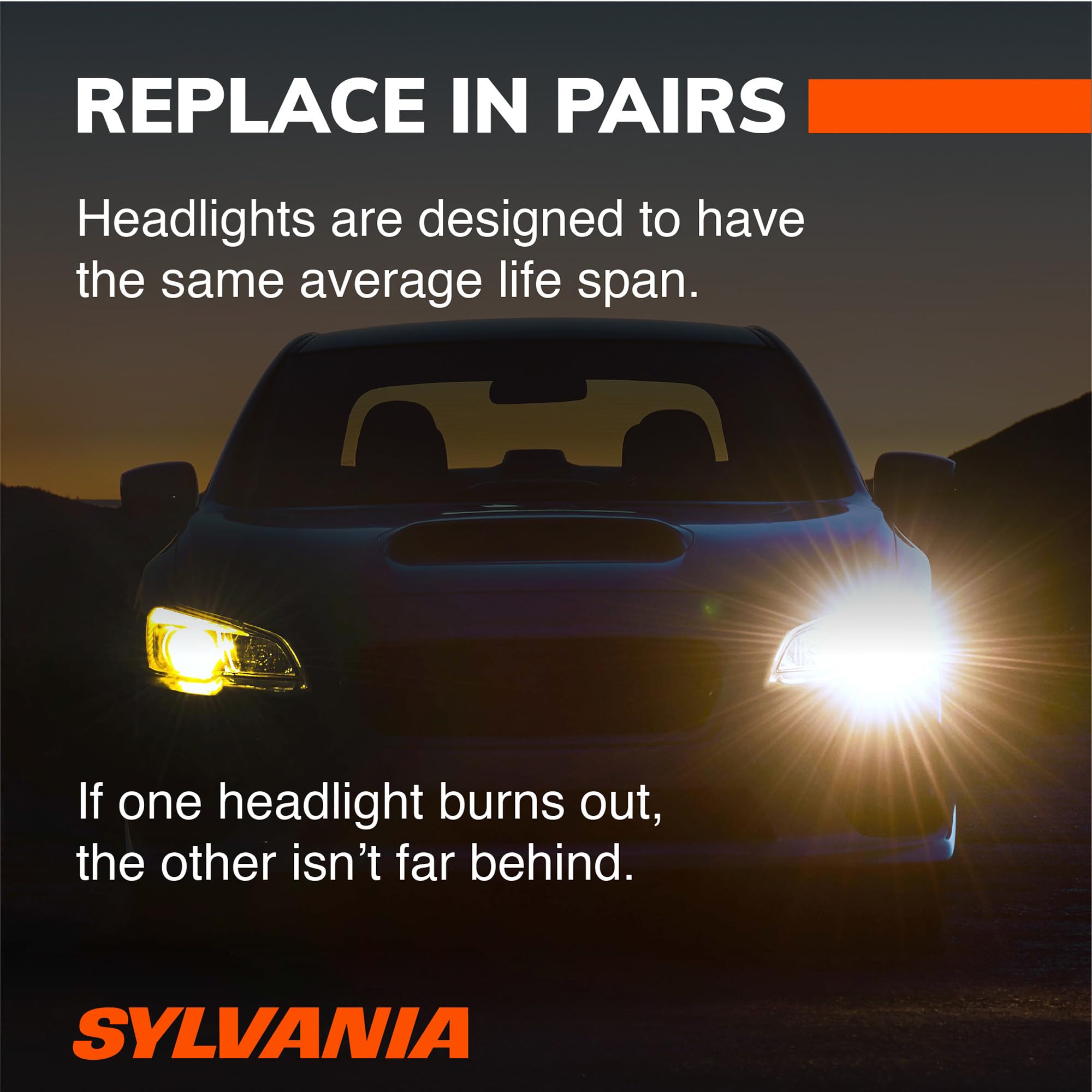 SYLVANIA two bulbs on black background, emphasizes matching-pair replacement
