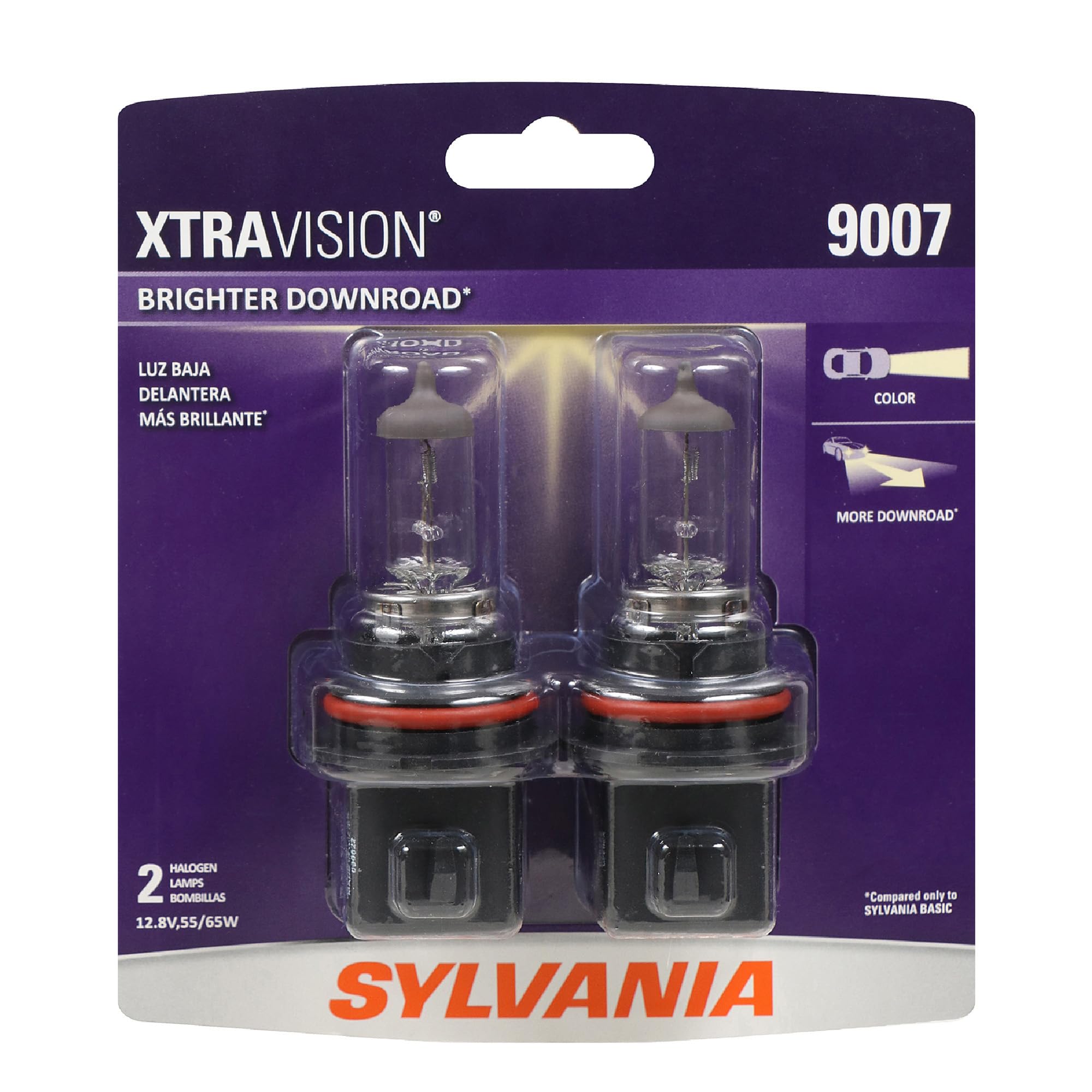 SYLVANIA 9007 front packaging showing product and benefits
