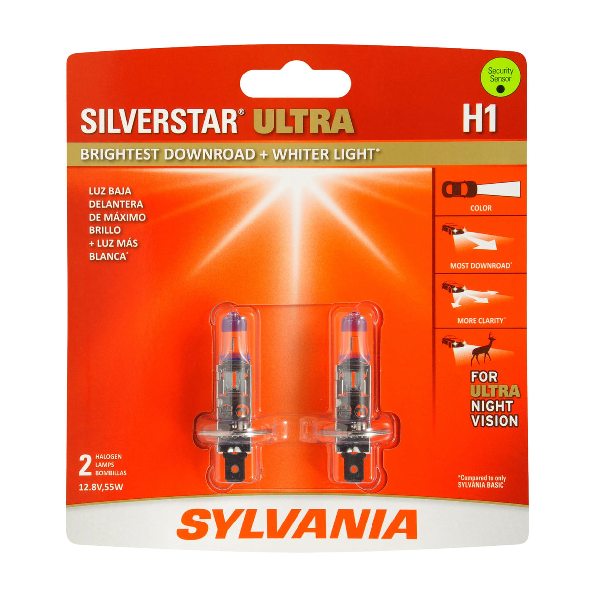 SYLVANIA front packaging showing two H1 bulbs and product branding for quick identification and confidence