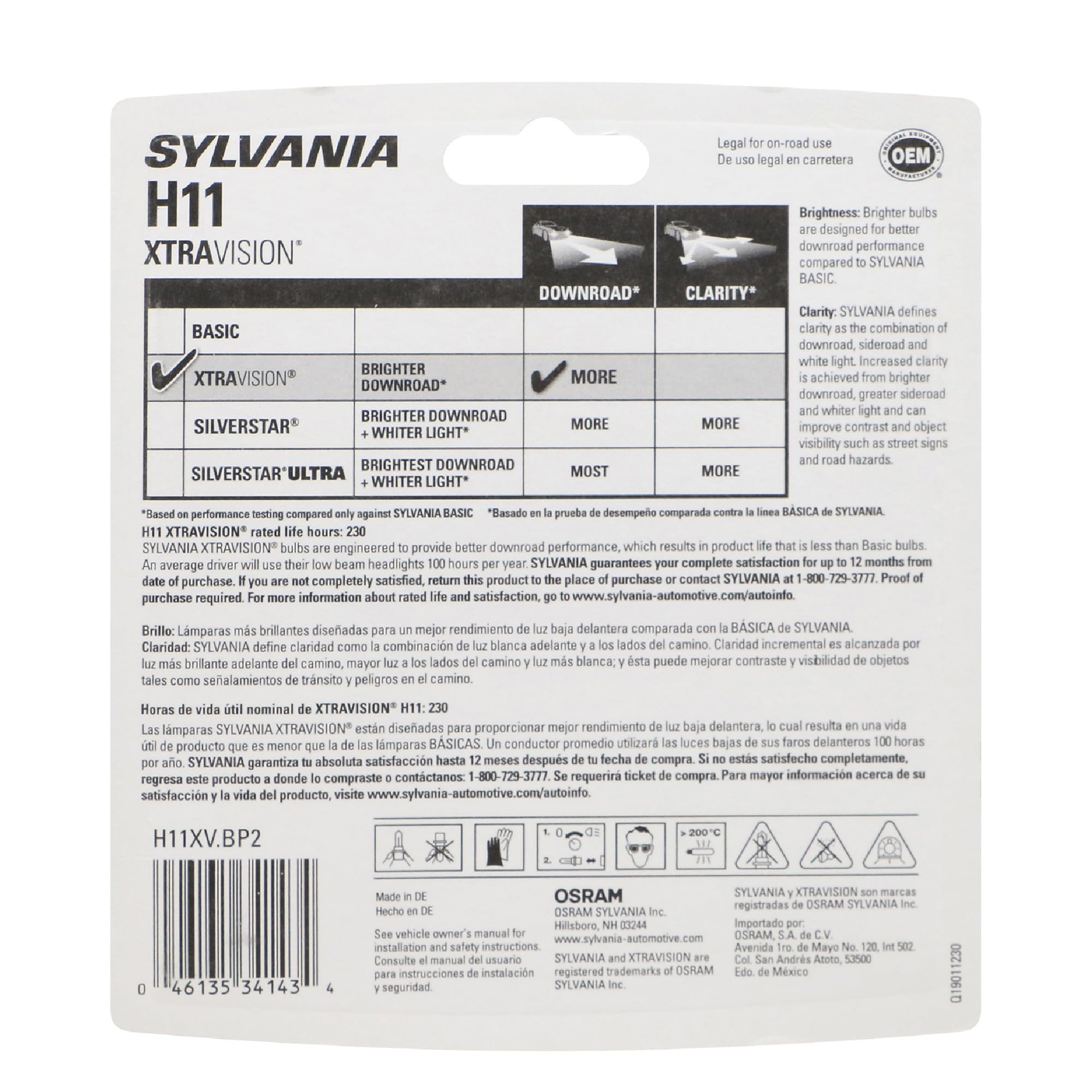 SYLVANIA H11 XtraVision close-up glass and filament for durability