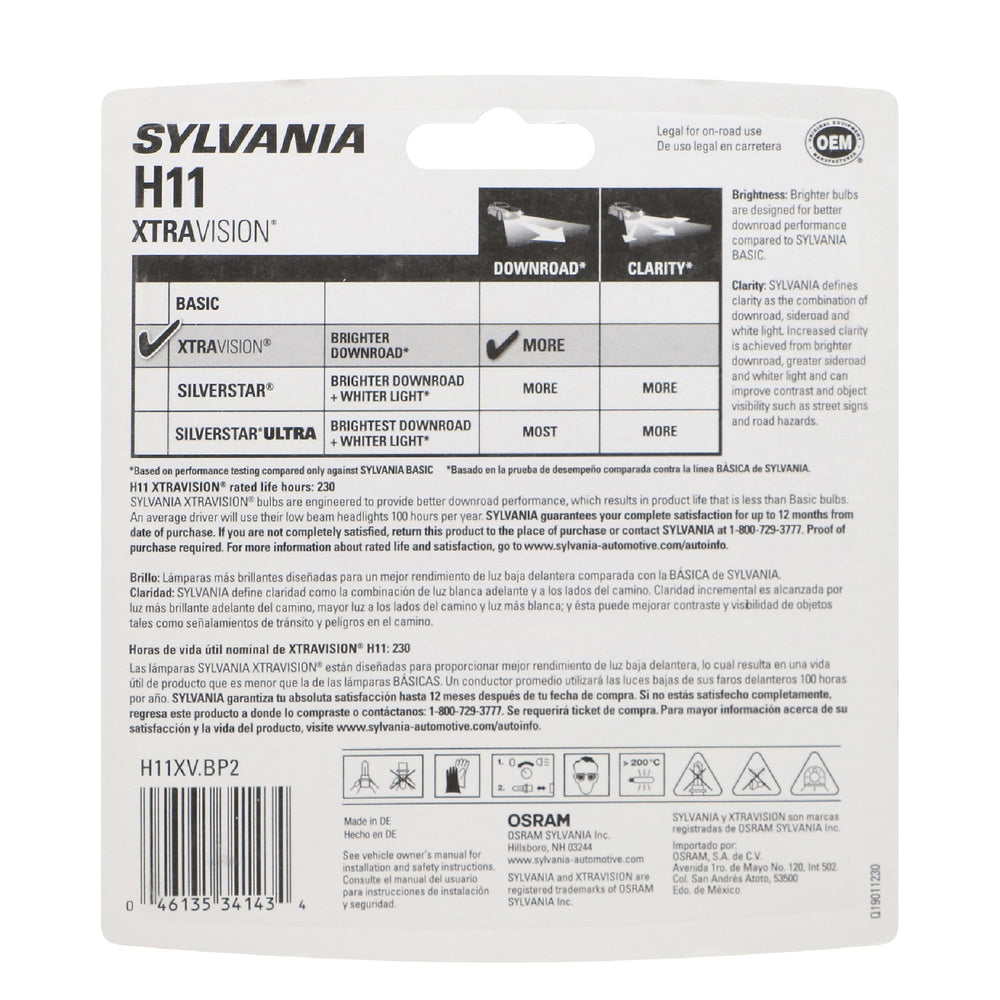 SYLVANIA H11 XtraVision close-up glass and filament for durability