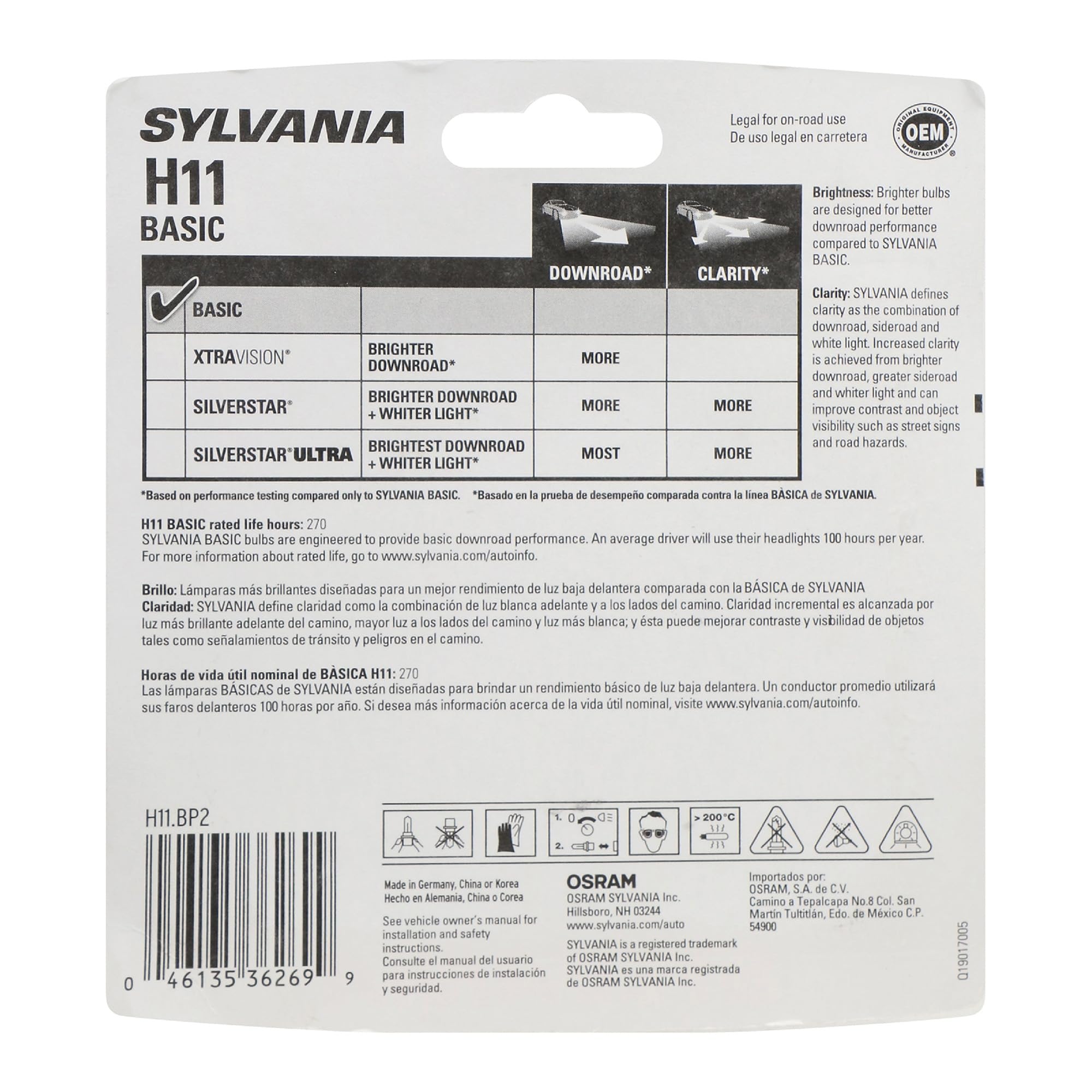 SYLVANIA H11 close-up filament and base highlighting durable construction