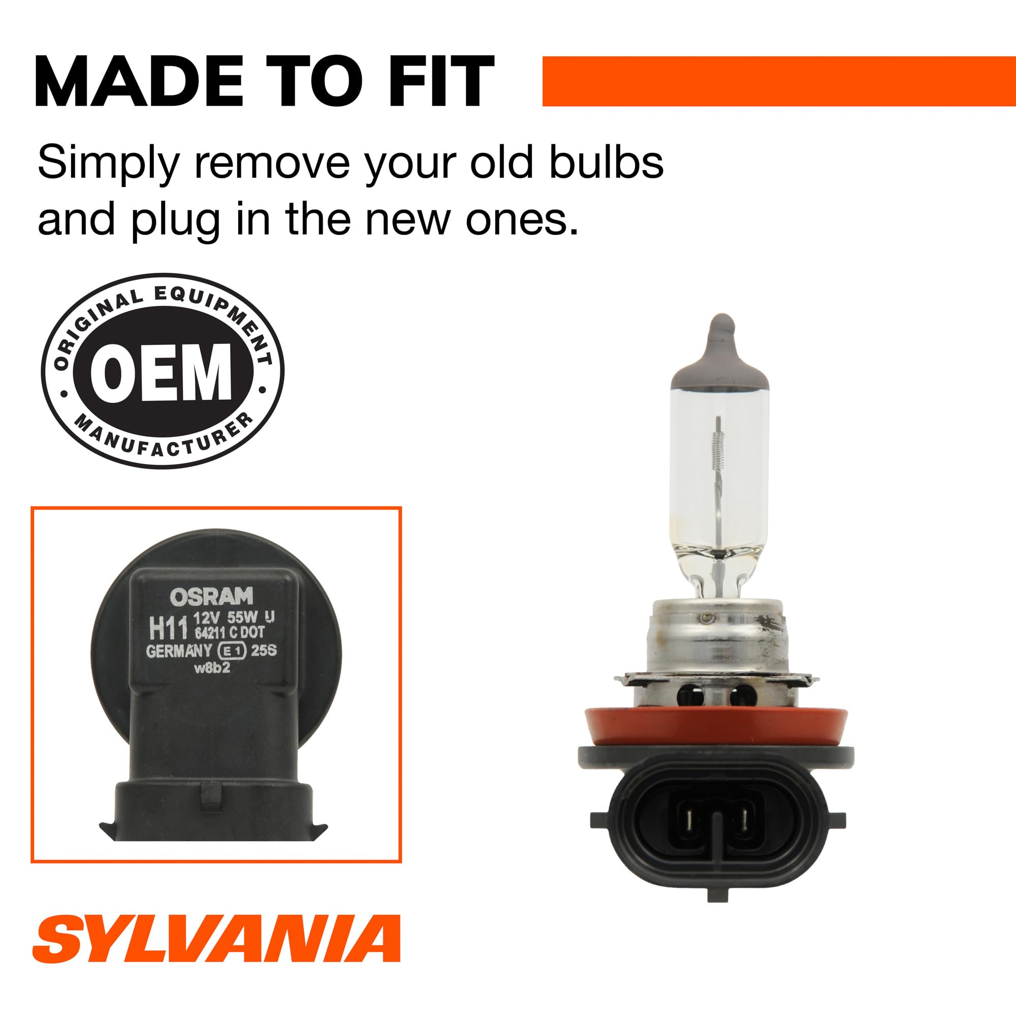 SYLVANIA H11 installed in a headlight showing secure fit and brightness