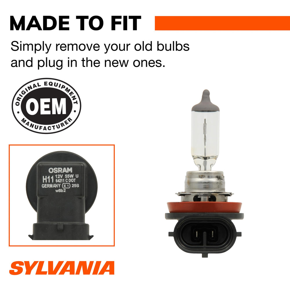 SYLVANIA H11 installed in a headlight showing secure fit and brightness