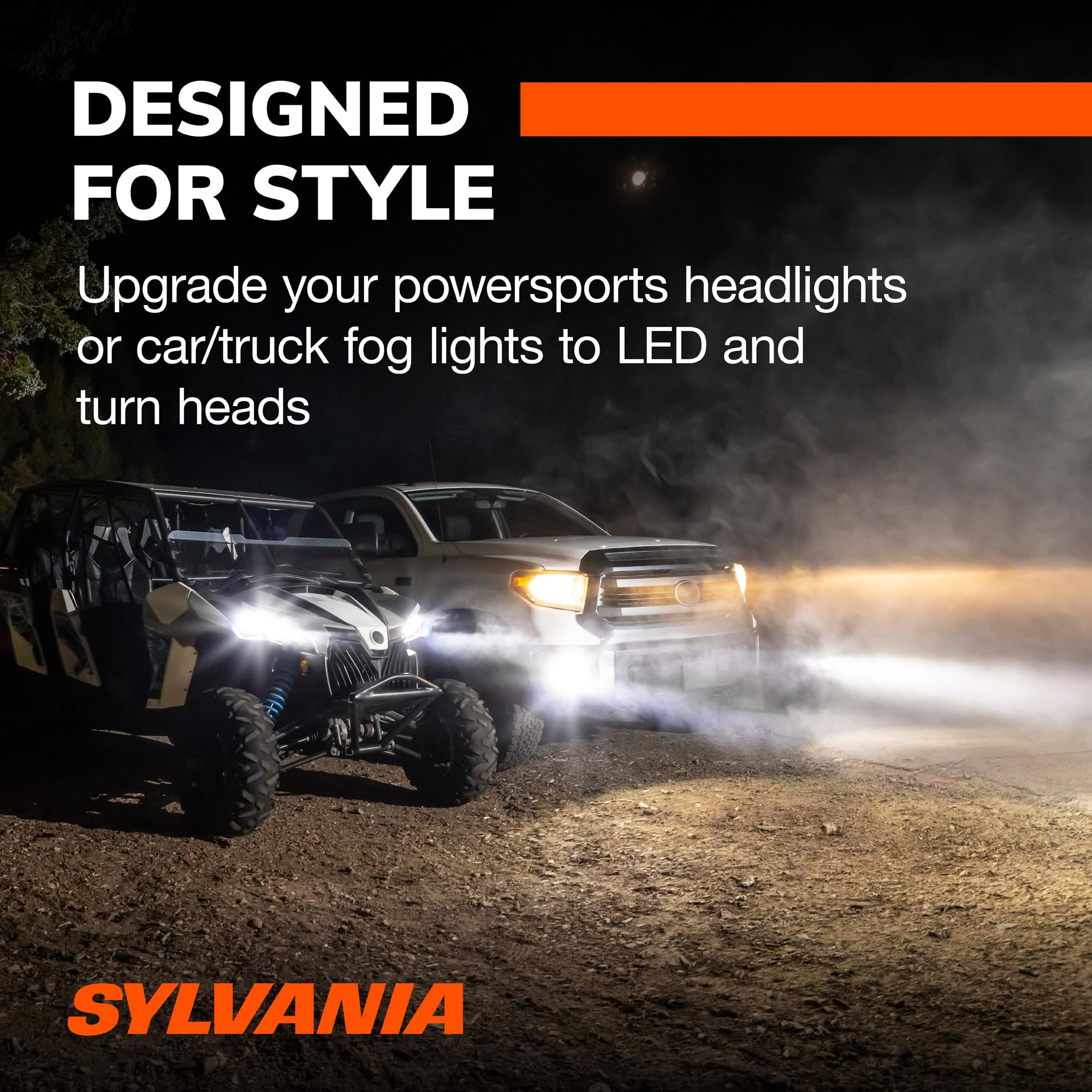 SYLVANIA H11 on off-road truck at night improving obstacle sight