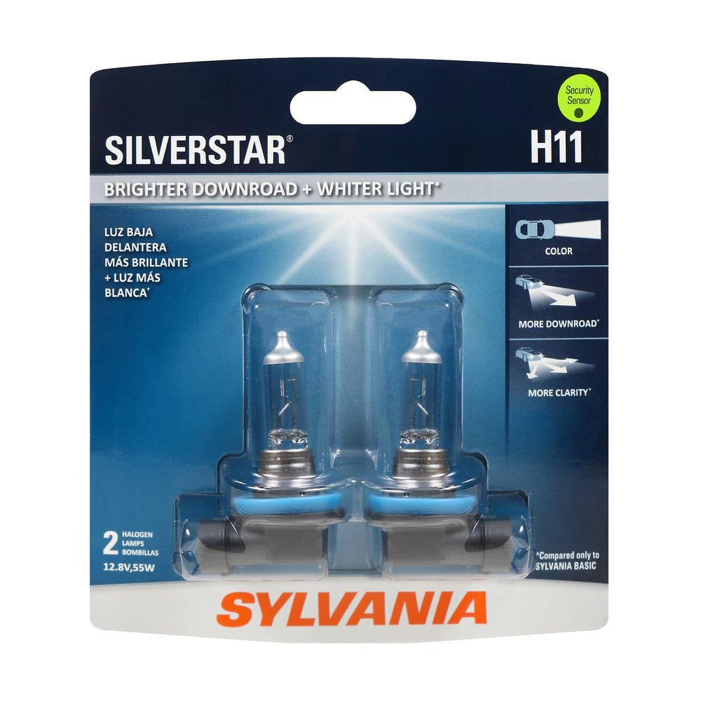SYLVANIA H11 SilverStar front package showing brand and fitment benefits