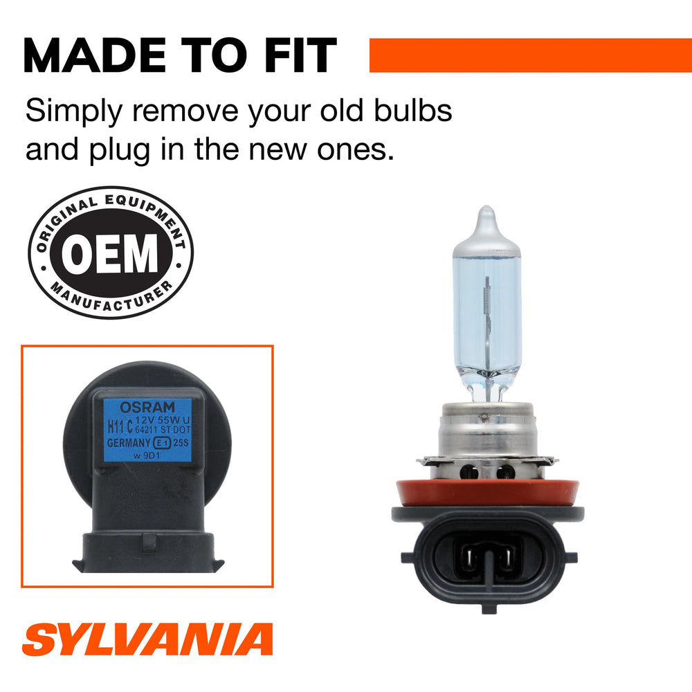 SYLVANIA H11 SilverStar installed in headlight demonstrating direct fit