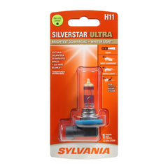 SYLVANIA H11 SilverStar Ultra front packaging showing bulb and branding for reliable brightness