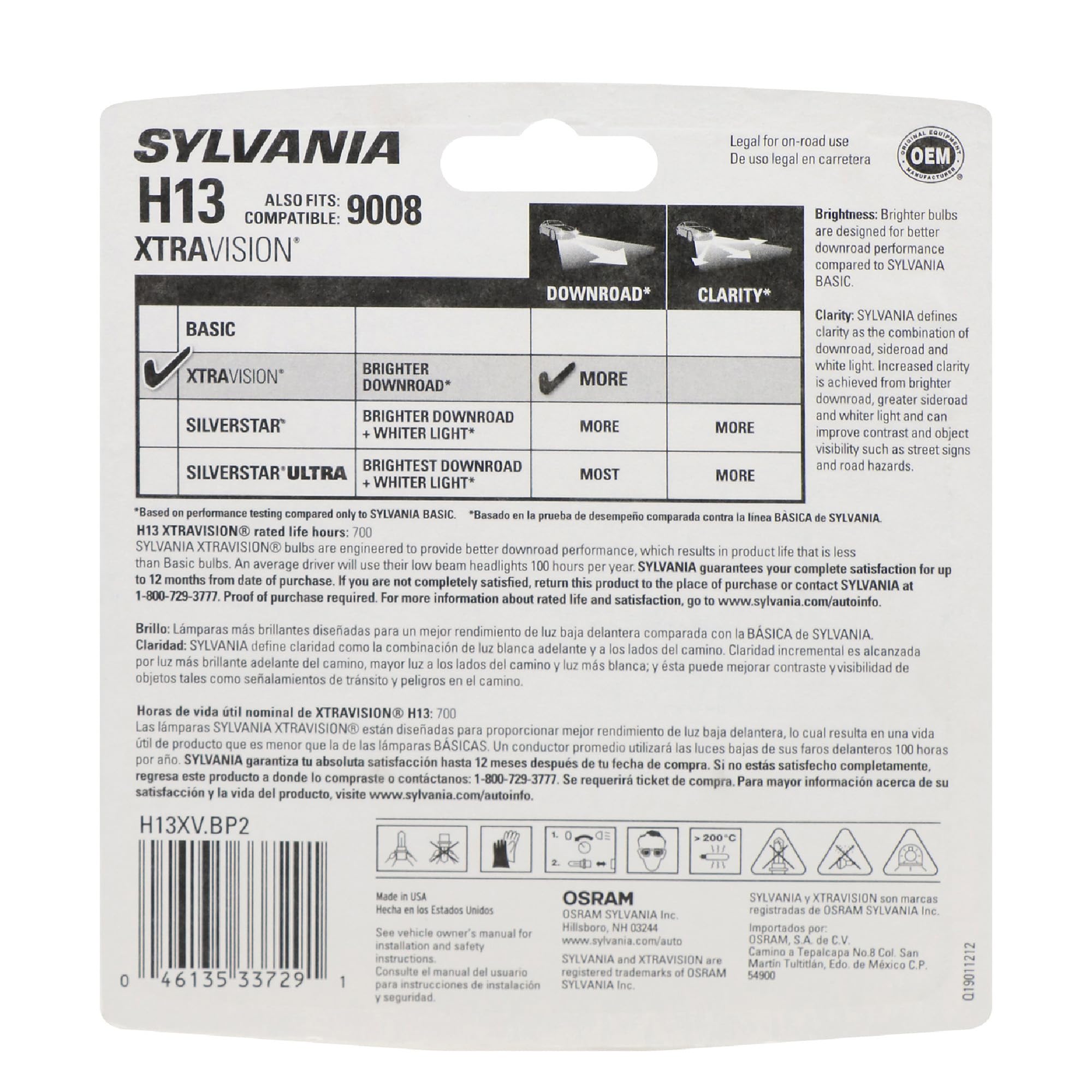 SYLVANIA H13 close-up filament detail highlighting durability benefit