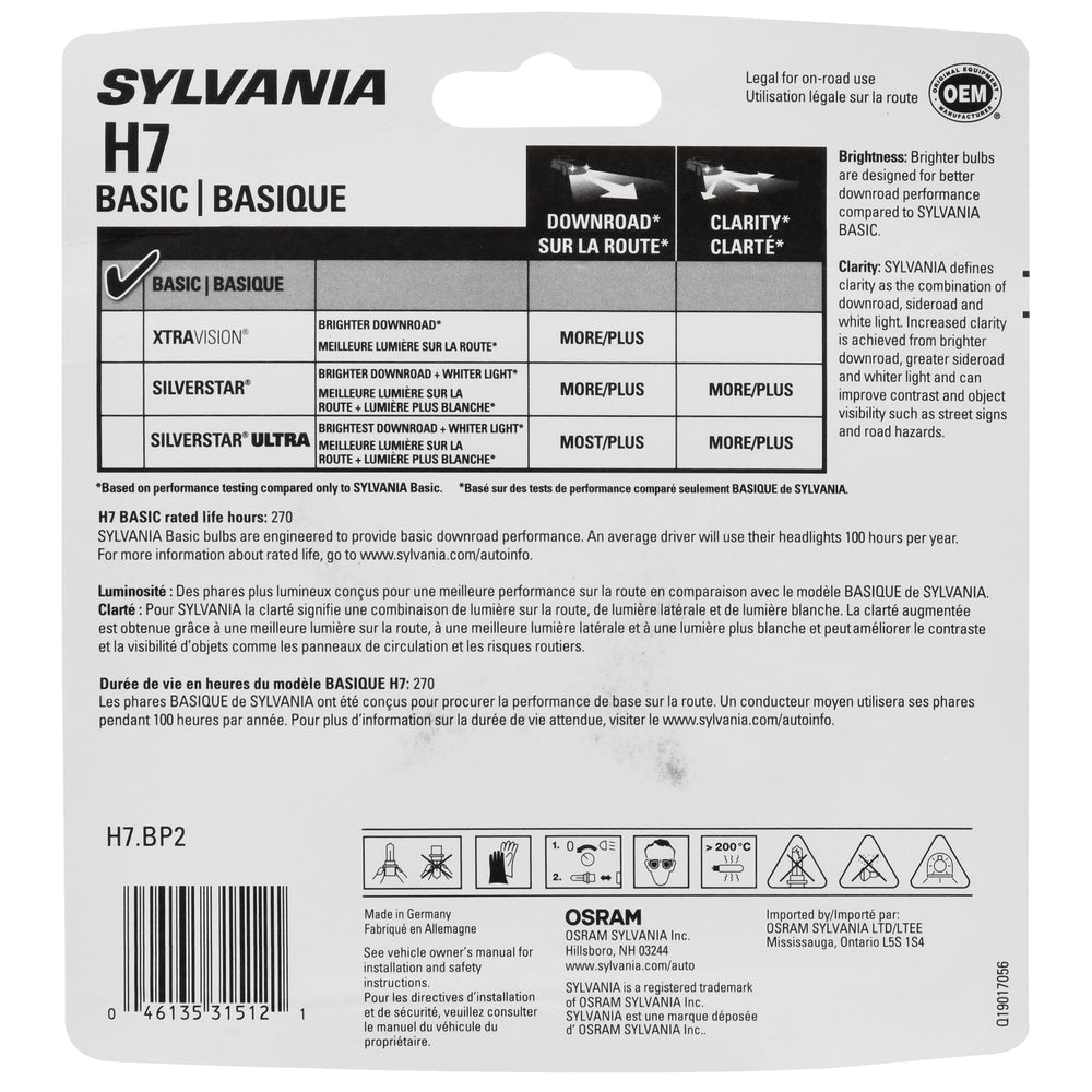 SYLVANIA H7 close-up of glass and filament for durable construction