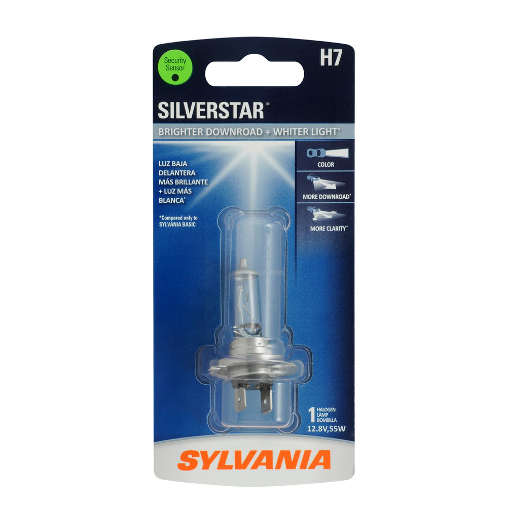SYLVANIA H7 SilverStar front view showing bulb design and brighter light benefit