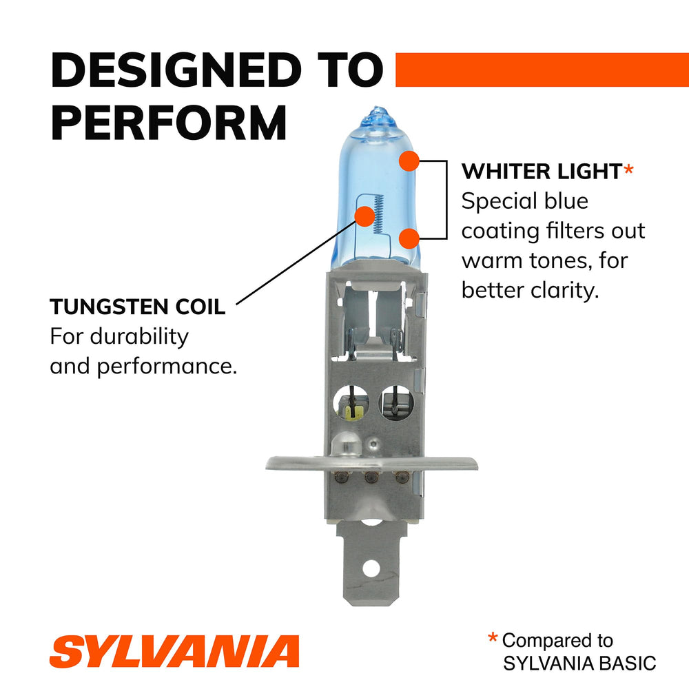 SYLVANIA beam pattern on road showing whiter, clearer down-road visibility