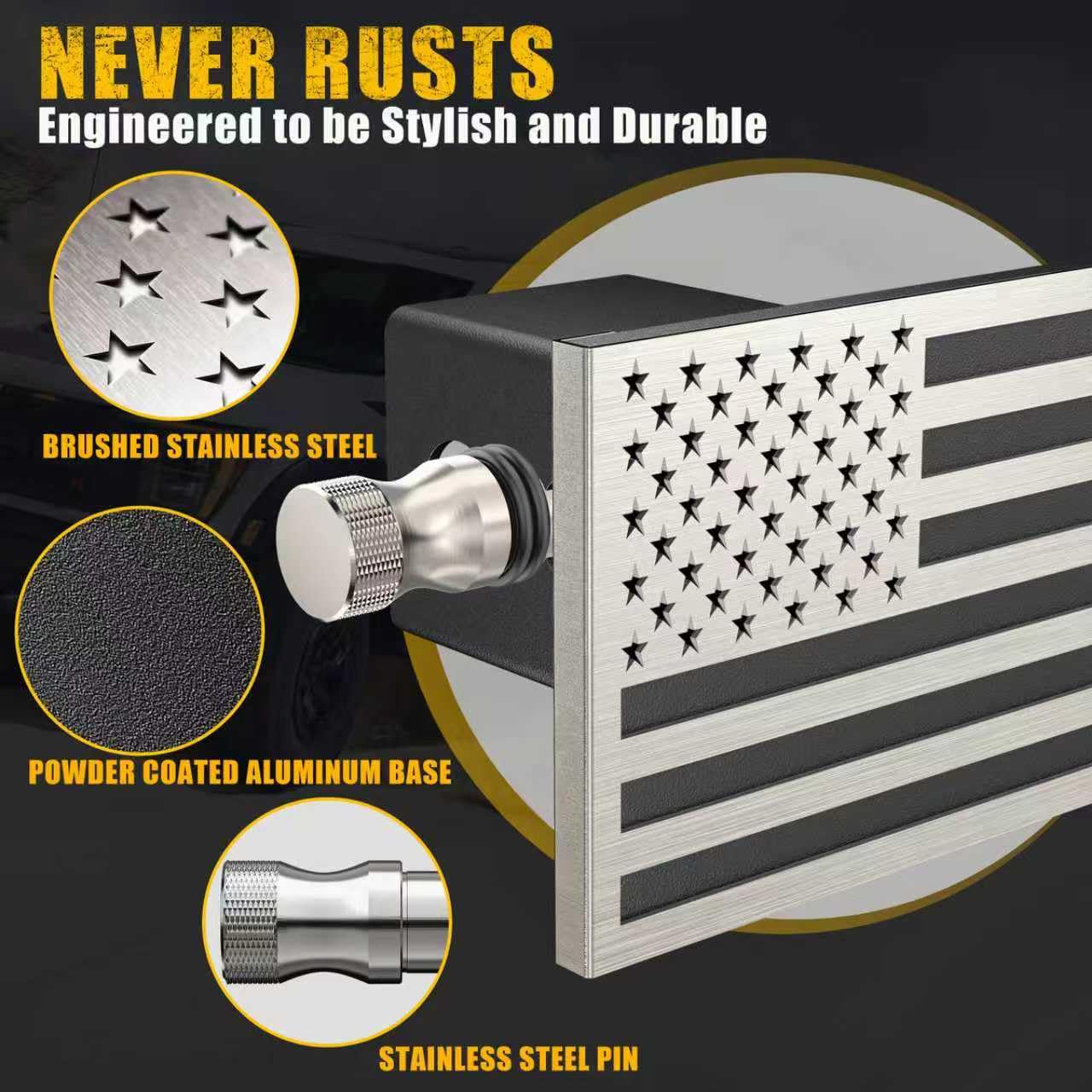 Synrroe hitch cover mounted on a truck rear showing enhanced style and road-ready durability