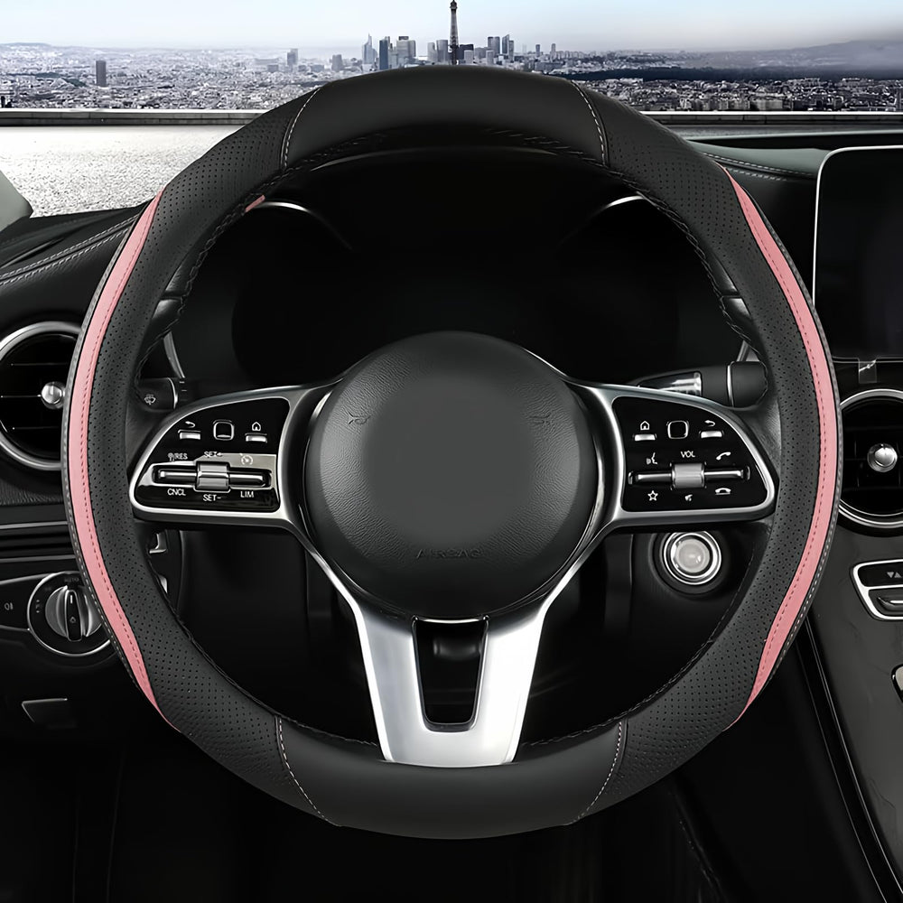 szttswamp front view of pink steering wheel cover showing full fit and style