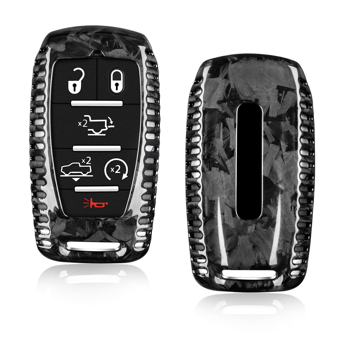 T-carbon forged black front view showing sleek carbon cover, enhances Ram fob appearance