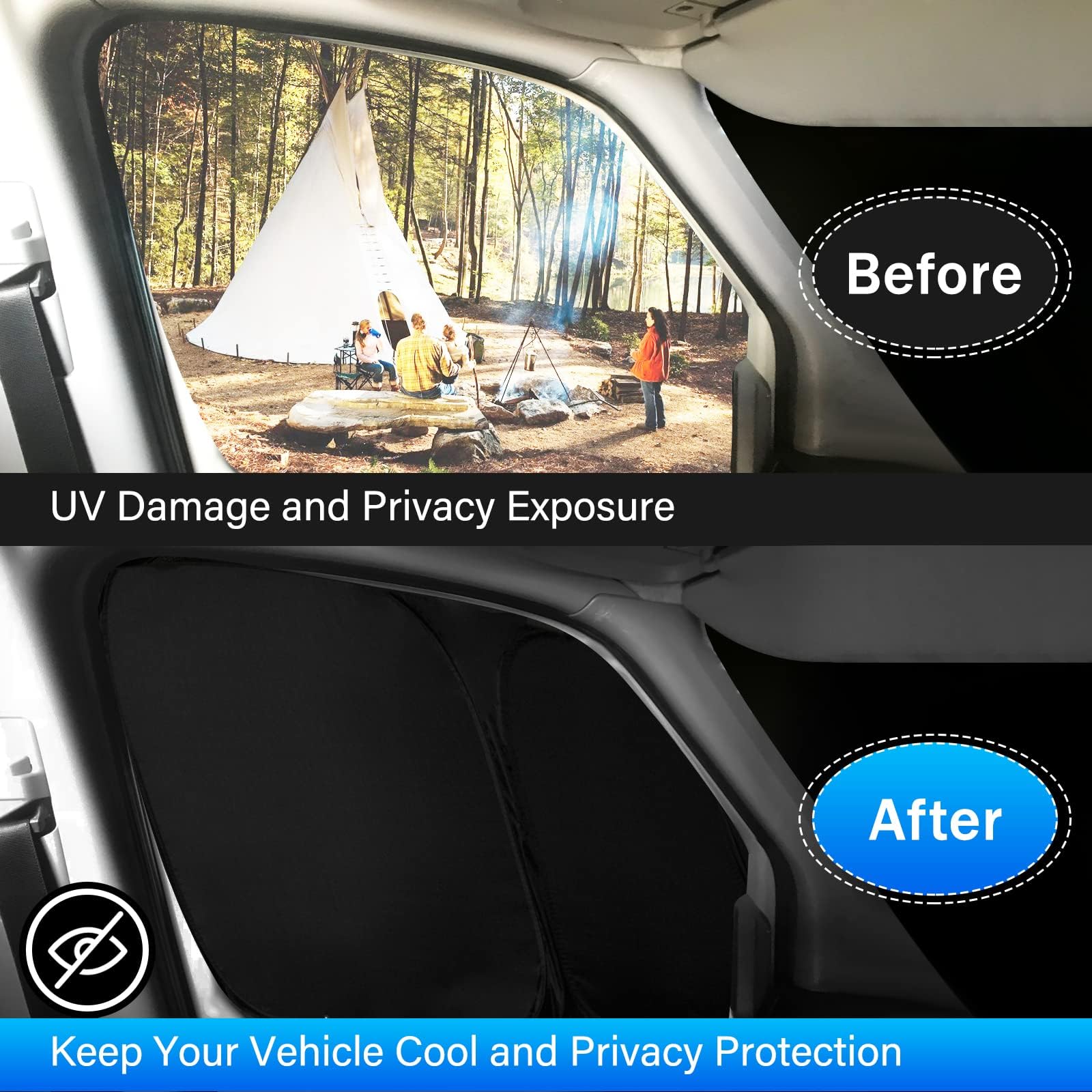 T TGBROS side window cover fitted for full privacy and UV protection