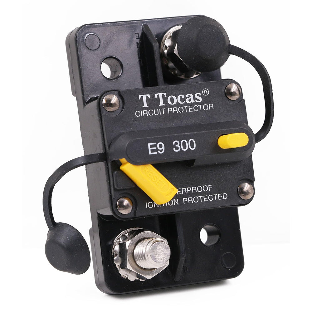 T Tocas E9 front view showing housing and reset button for reliable circuit protection