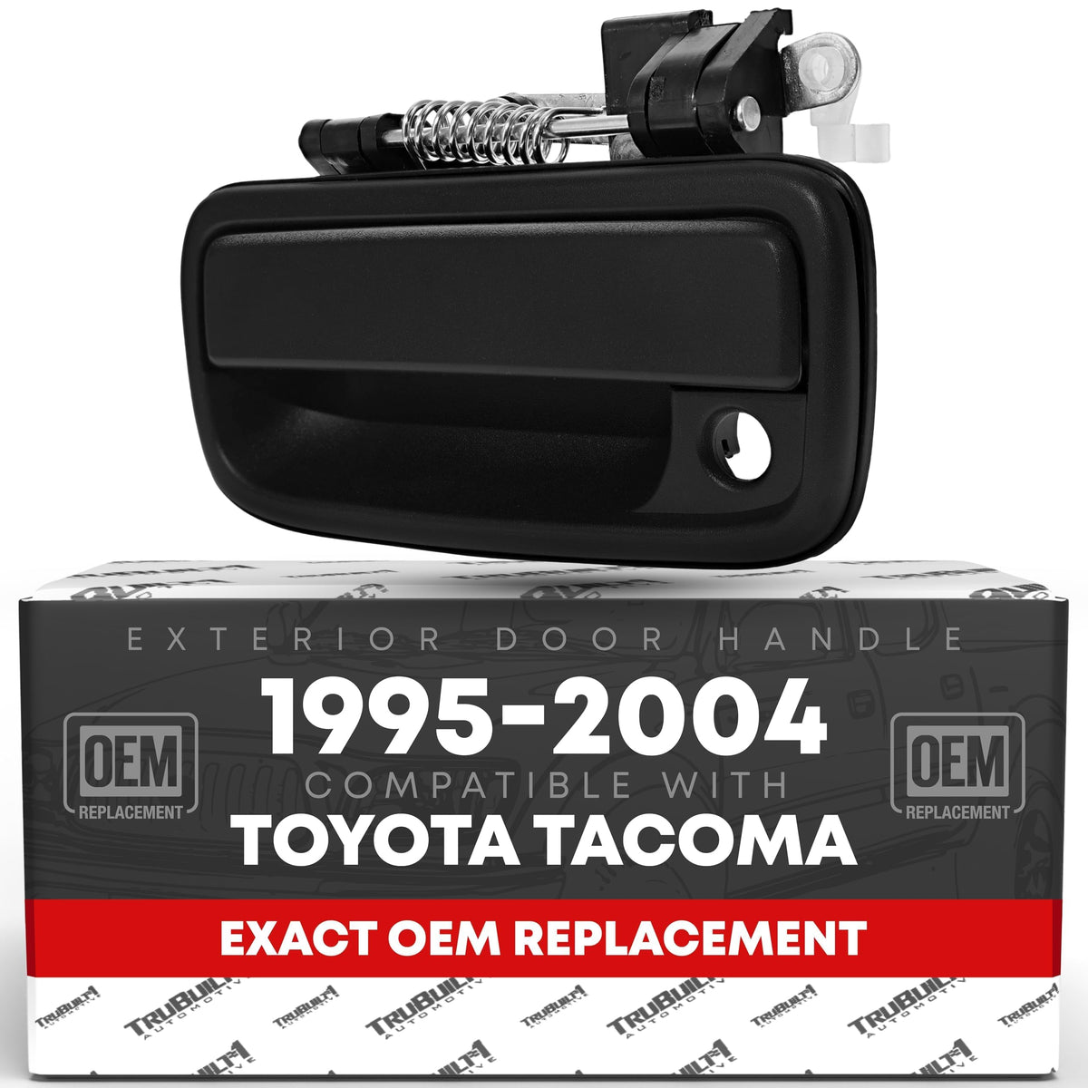 T1A front driver door handle front view showing smooth black finish and OEM fit