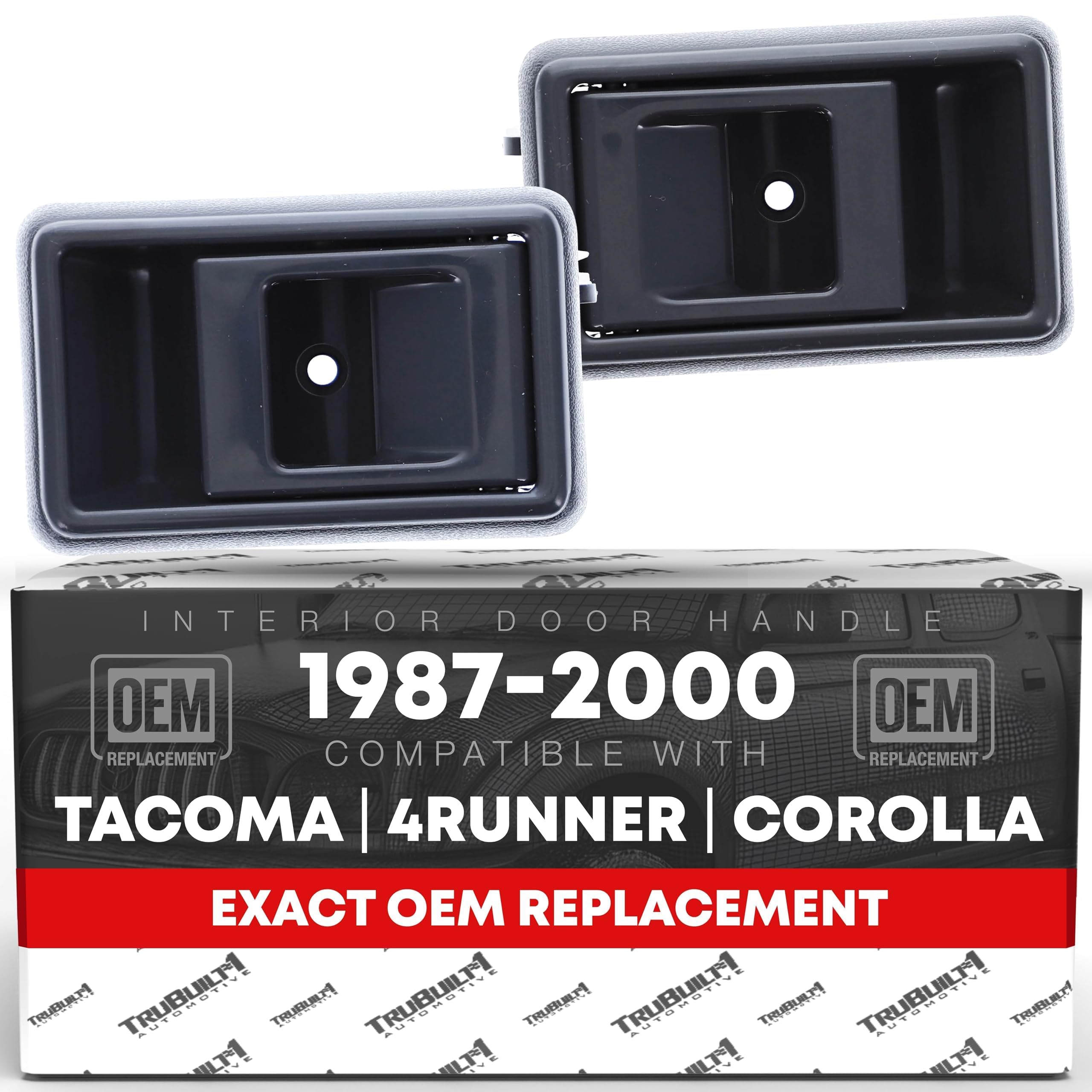 T1A front and rear handle set in packaging showing gray finish and fit benefits