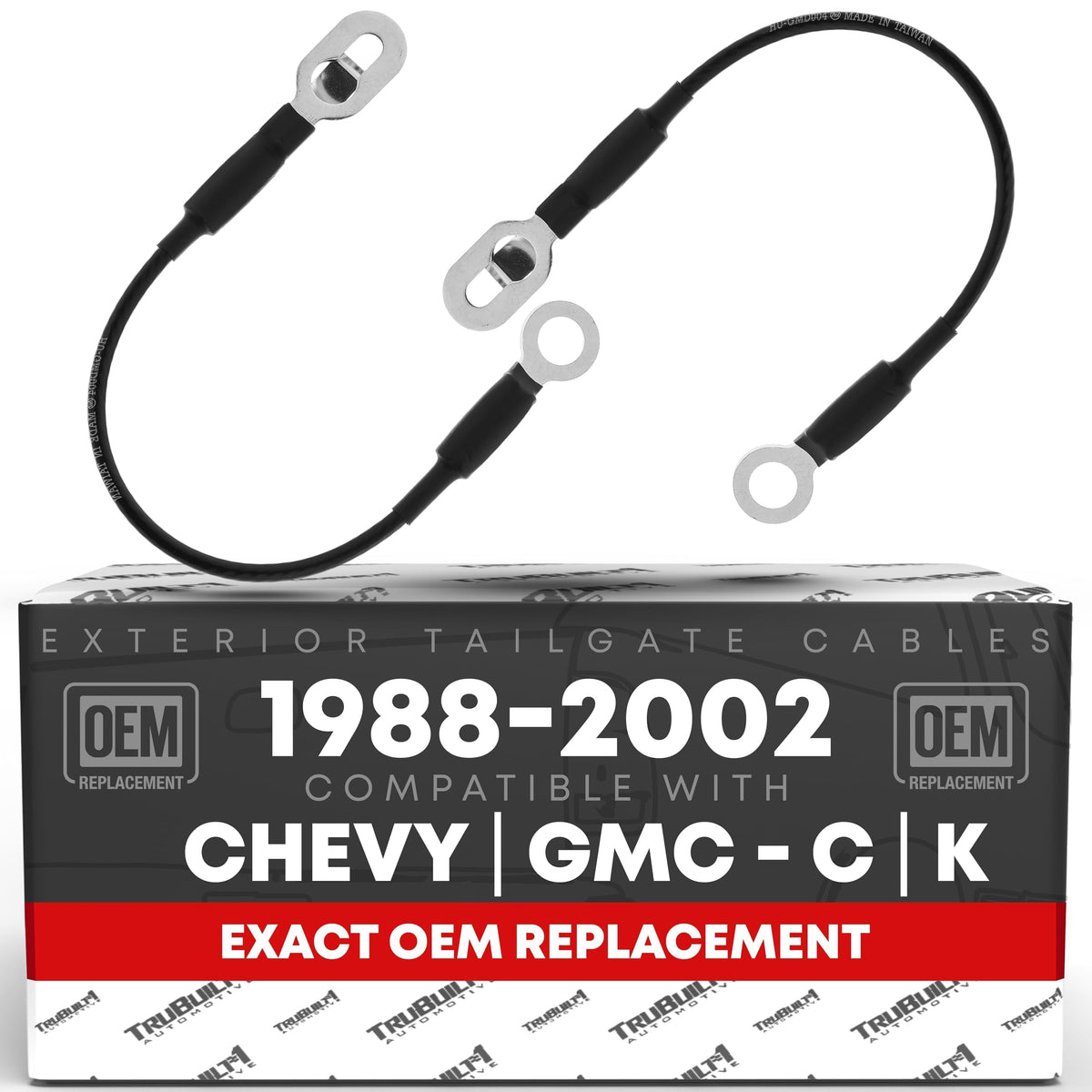 T1A front packaging showing left and right tailgate straps, clear OEM fit benefit