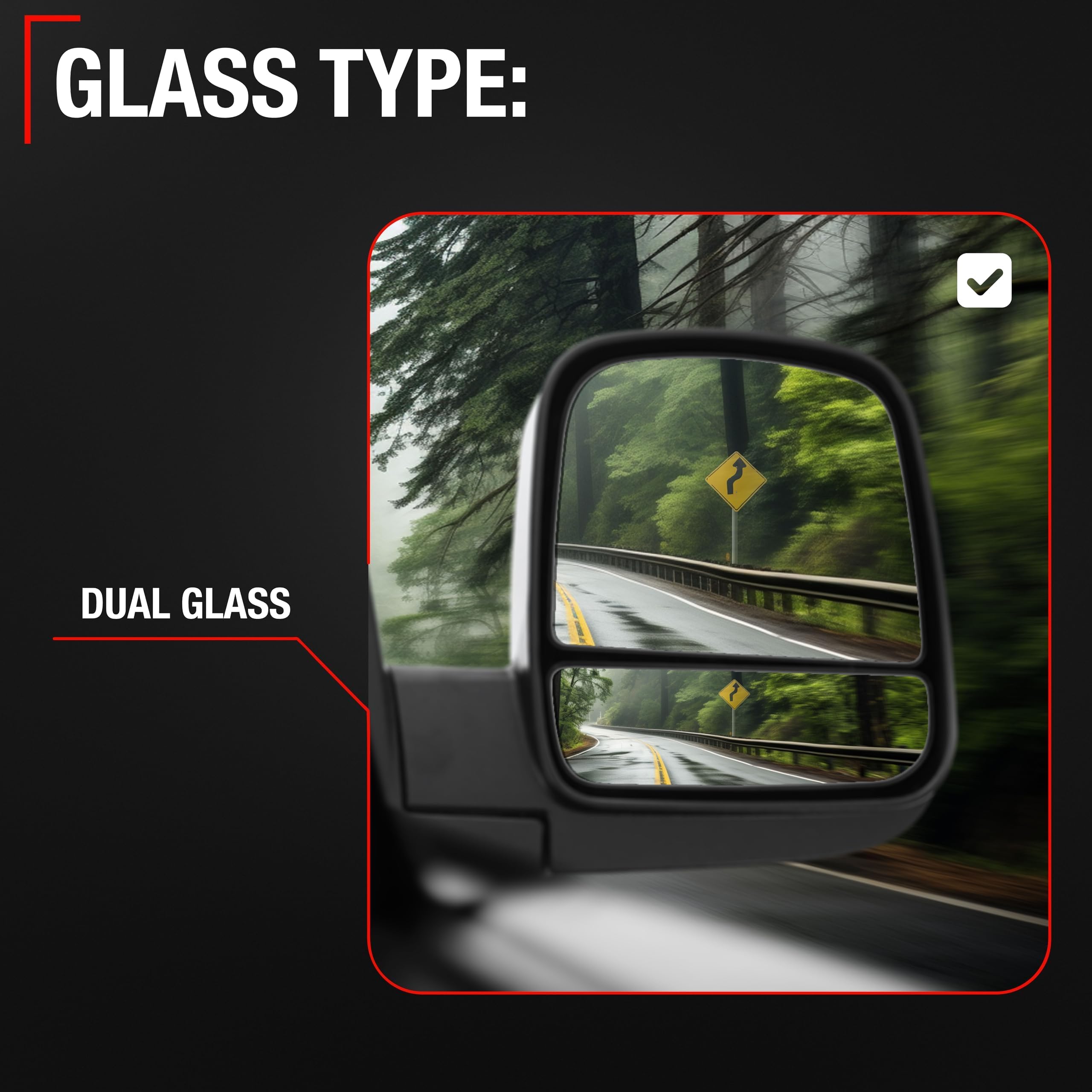 T1A passenger mirror installed on GMC Savana showing improved lane visibility