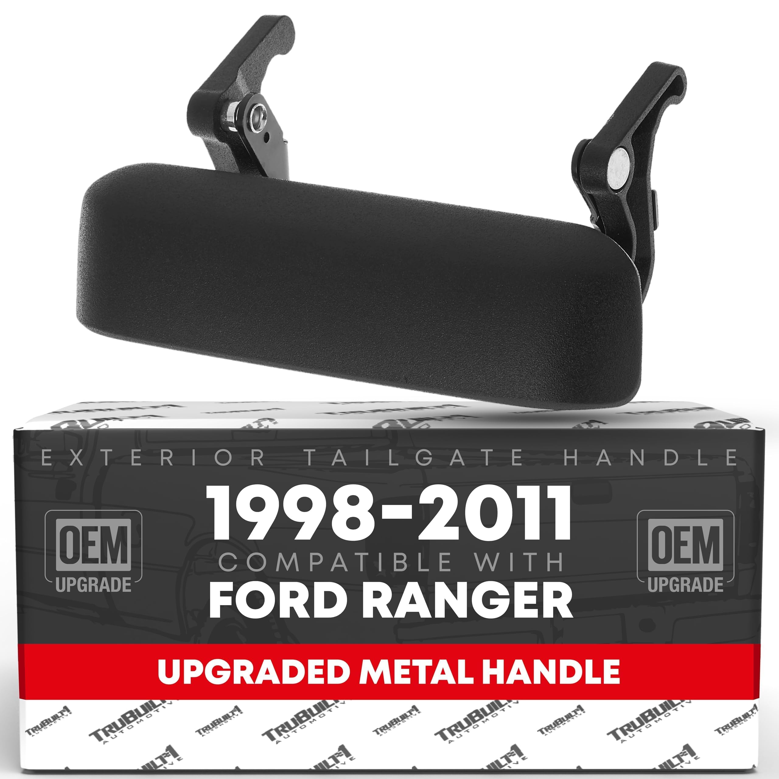 T1A tailgate handle front view showing textured black finish and OEM-fit