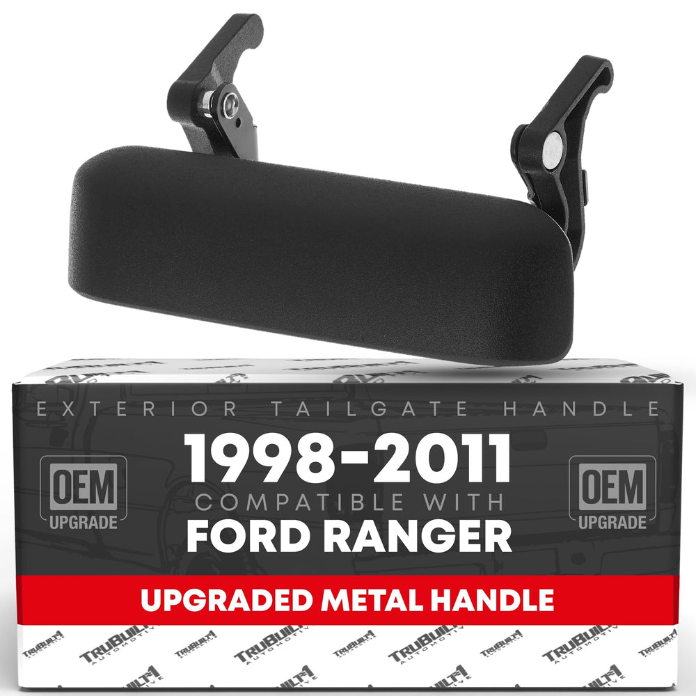 T1A tailgate handle front view showing textured black finish and OEM-fit