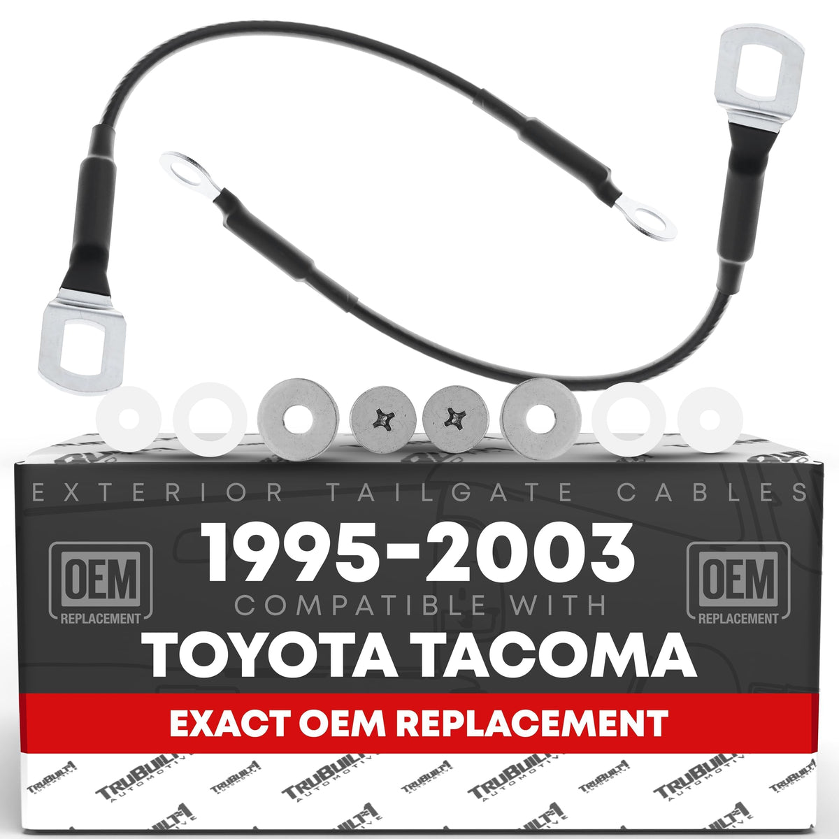 T1A front view of pair of replacement tailgate support cables showing fit