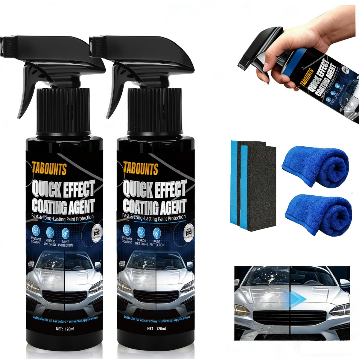 TABOUNTS front packaging showing two bottles and benefit rapid shine