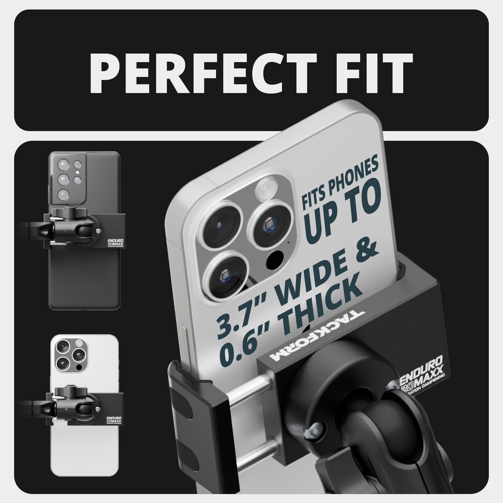 Tackform clamp with bushings fitting multiple bar diameters for stability