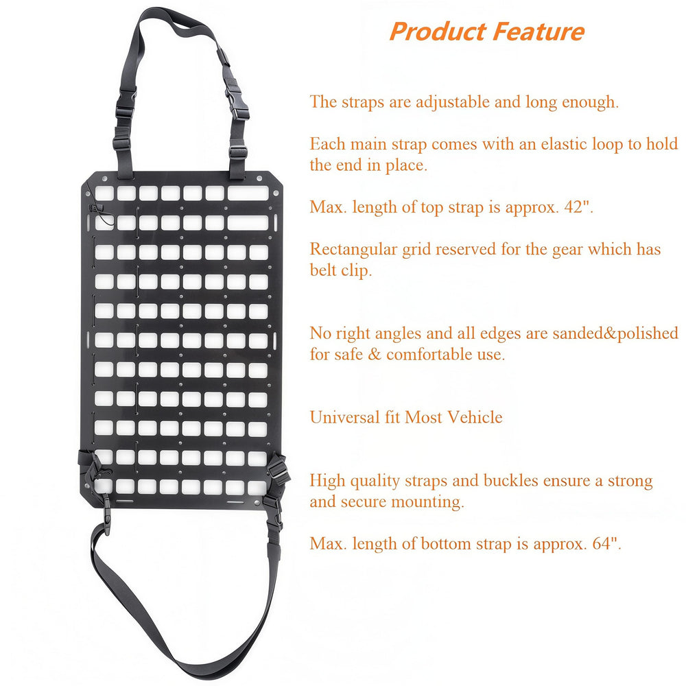 TACNEX headrest mount detail showing strap attachment and easy removal benefit