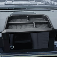 TACOBRO front view of dash tray showing flush fit and tidy storage