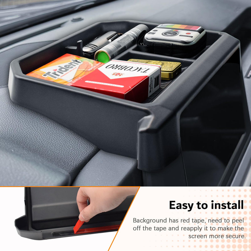 TACOBRO tray installed in 4Runner dashboard improving accessibility