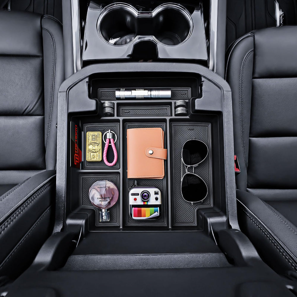 TACOBRO installed in GMC Yukon power sliding console for neat storage