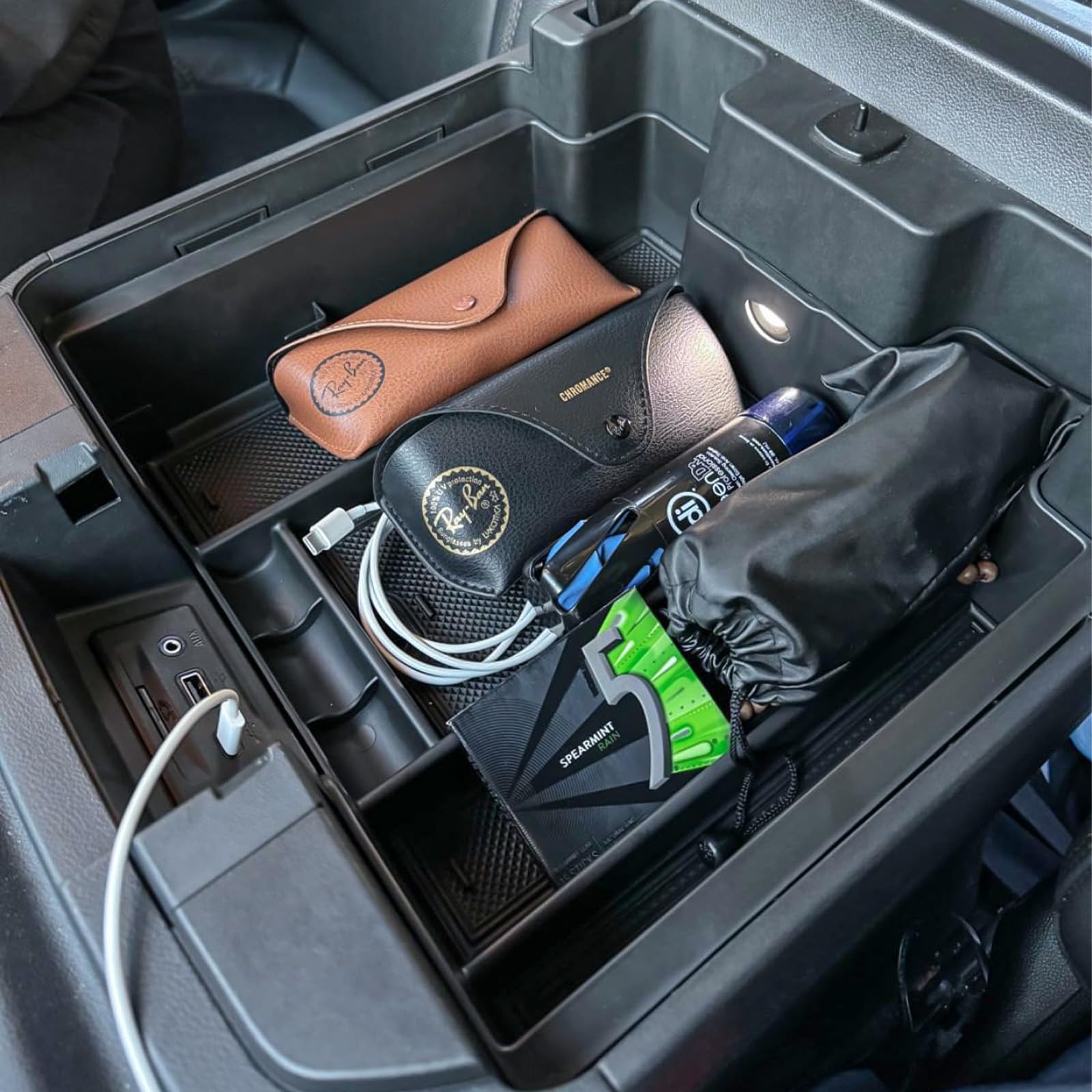 TACOBRO lifestyle shot of console in parked truck showing clean interior look