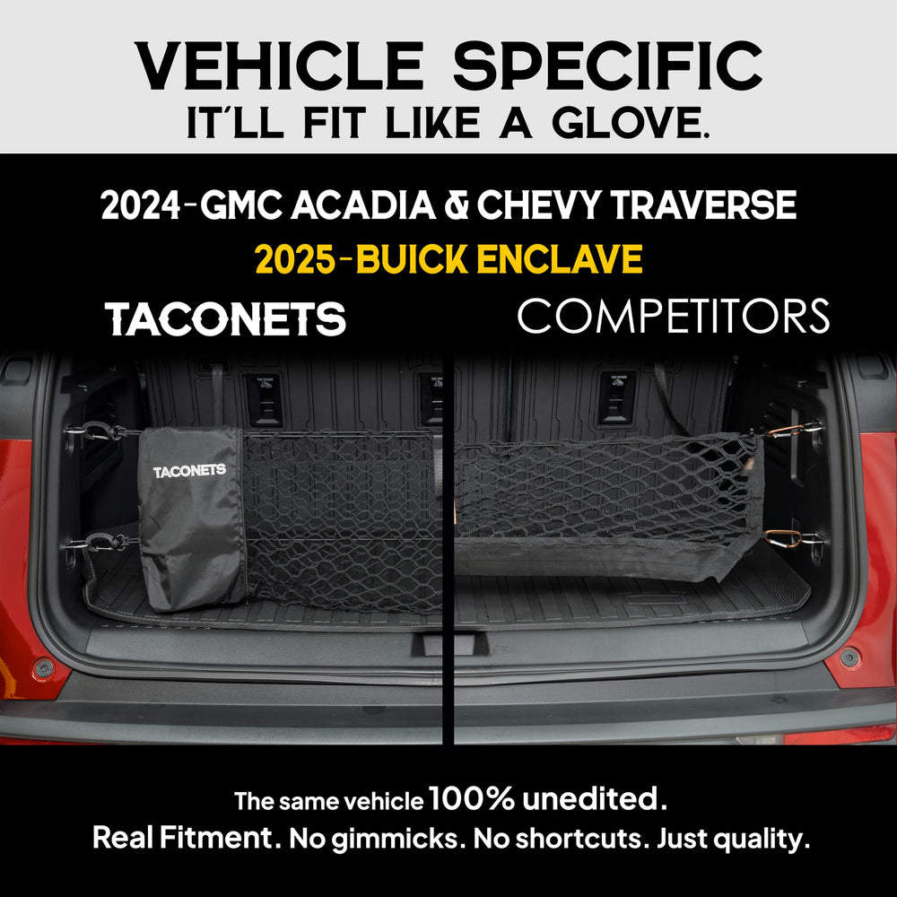 TacoNets in trunk with fishing gear demonstrating organized transport benefit