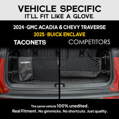 TacoNets in trunk with fishing gear demonstrating organized transport benefit