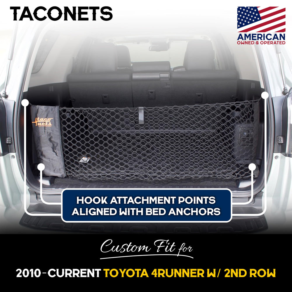 TacoNets shown in 4Runner trunk for scale and clear space-saving benefit