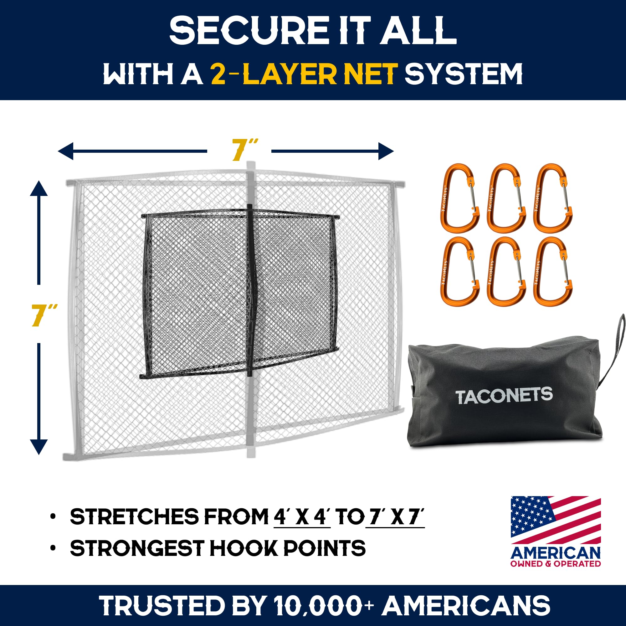 TacoNets mesh detail showing spider-web stretch pattern for better containment
